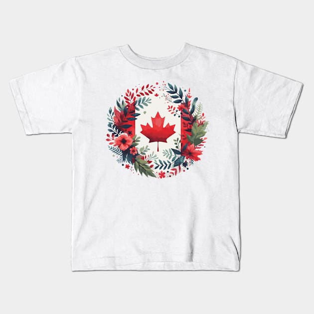 Happy Canada Day with Flowers Kids T-Shirt by Heartsake